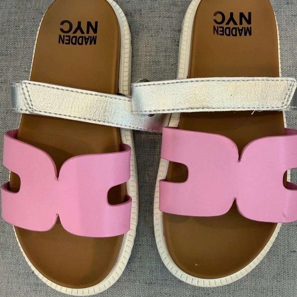 Madden NYC Kids Pink & Silver Slide Sandals